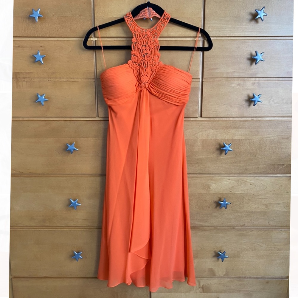 Orange Silk Halter Dress with Gorgeous Neck Detail